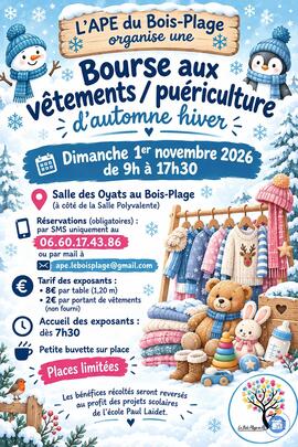 Image Bourse aux vêtements / jouets et articles de puériculture - APE du Bois-Plage (photo 1)