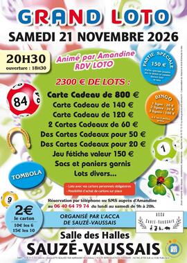 Image GRAND LOTO ANIME PAR AMANDINE RDV LOTO A SAUZE -VAUSSAIS SALLE DES HALLES (photo 1)