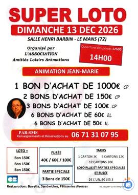 Image SUPER LOTO DIMANCHE 13 DECEMBRE 2026 ANIMATION JEAN MARIE (photo 1)