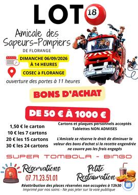 Image LOTO DE L'AMICALE DES SAPEURS-POMPIERS DE FLORANGE (photo 1)