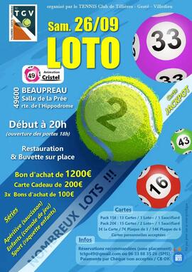 Image MÉGA LOTO / LE TENNIS CLUB TILLIÈRES GESTÉ VILLEDIEU / Animation Cristel (photo 1)