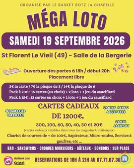 Image MÉGA LOTO A ST FLORENT LE VIEIL/ ASS.BASKET BOTZ LA CHAPELLE/ ANIMATION CRISTEL (photo 1)
