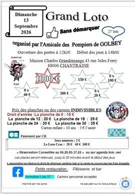 Image Loto l'Amicale des Pompiers de GOLBEY (photo 1)