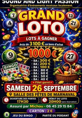 Image 3300€. Super Loto salle des fêtes de MARNAVAL. 1 er PRIX 1000€. BA Leclerc. (photo 1)