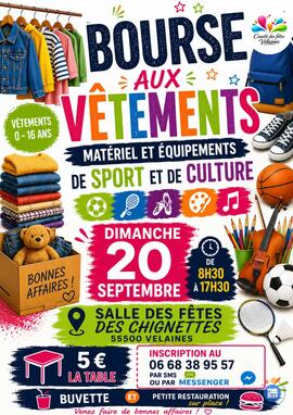 Image BOURSE AUX VÊTEMENTS, MATÉRIEL SPORTIF, ARTISTIQUE ET CULTUREL – 0 À 16 ANS (photo 1)