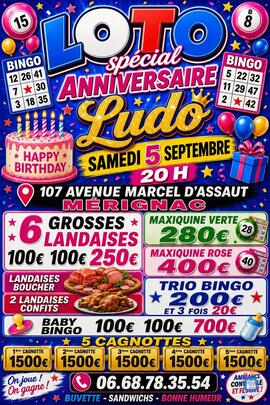 Image TRÈS GROS LOTO DE FOLIE À 20 h SPÉCIAL Anniversaire LUDO (photo 1)