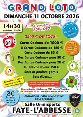 Image GRAND LOTO ANÍMÉ PAR AMANDINE RDV LOTO A FAYE -L'ABESSE (photo 1)