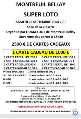 Image SUPER LOTO ORGANISE PAR UAM FOOT MONTREUIL BELLAY (photo 1)