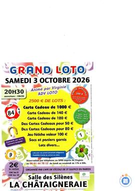 Image GRAND LOTO ANIMÉ PAR VIRGINIE RDV LOTO A LA CHATAIGNERAIE (photo 1)