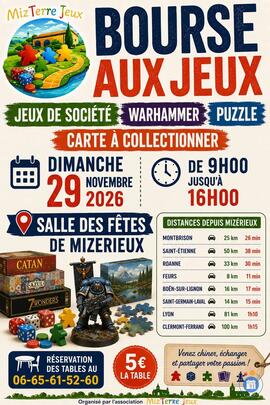Image BOURSE AUX JEUX DE SOCIÉTÉ, WARHAMMER, PUZZLE, CARTE À COLLECTIONNER (photo 1)