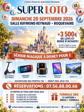Image 🍀 SUPER LOTO - DIM 20 SEPTEMBRE 15H - ROQUEVAIRE 🍀 (photo 1)
