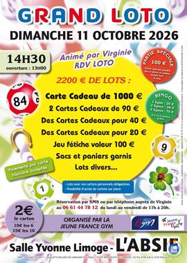 Image GRAND LOTO ANIME PAR VIRGINIE RDV LOTO A L 'ABSIE (photo 1)