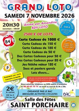 Image GRAND LOTO ANIME PAR AMANDINE RDV LOTO A SAINT PORCHAIRE (photo 1)
