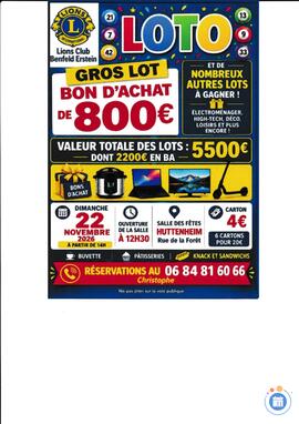 Image LOTO LIONS CLUB BENFELD-ERSTEIN ANIME PAR CHRISTOPHE (photo 1)