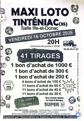 Image Super loto Amicale des Sapeurs Pompiers de Tinténiac avec JCO (photo 1)