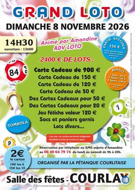 Image GRAND LOTO ANIME PAR AMANDINE RDV LOTO A COURLAY (photo 1)