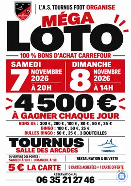 Image MÉGA LOTO – A.S. TOURNUS FOOT 100 % BONS D’ACHAT CARREFOUR (photo 1)