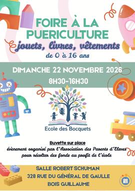 Image Foire à la puériculture, aux jouets et vêtements 0-16 ans de l'APE des Bocquets (photo 1)
