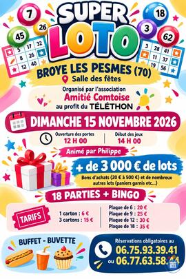 Image SUPER LOTO, organisé par L'Association Amitié Comtoise (photo 1)