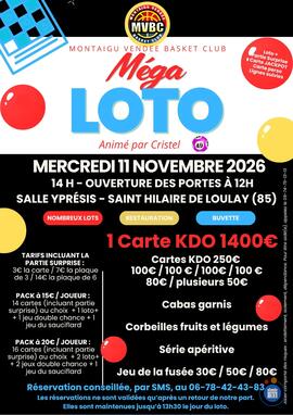 Image MÉGA LOTO à SAINT HILAIRE DE LOULAY : ASSOCIATION MVBC / ANIMATION 