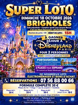 Image 🍀 SUPER LOTO - DIM 18 OCT 2026 - BRIGNOLES - 15H 🍀 (photo 1)