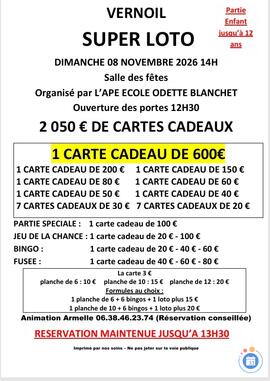 Image SUPER LOTO ORGANISE PAR L'APE ODETTE BLANCHET (photo 1)