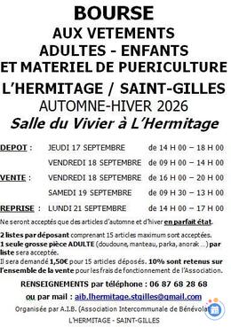 Image Bourse aux vêtements AUTOMNE-HIVER, Matériel de Puériculture (photo 1)