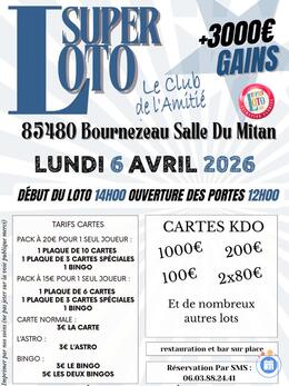 Image Super loto organiser par CLUB DE L'AMITIÉ ANIMATION FLORIAN (photo 1)