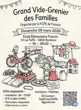 Image Vide grenier à l'école Francin dimanche 29 mars 2026 (photo 1)