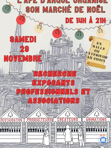 Affiche Marché de Noël festif organisé par L'APE D'ARGOL