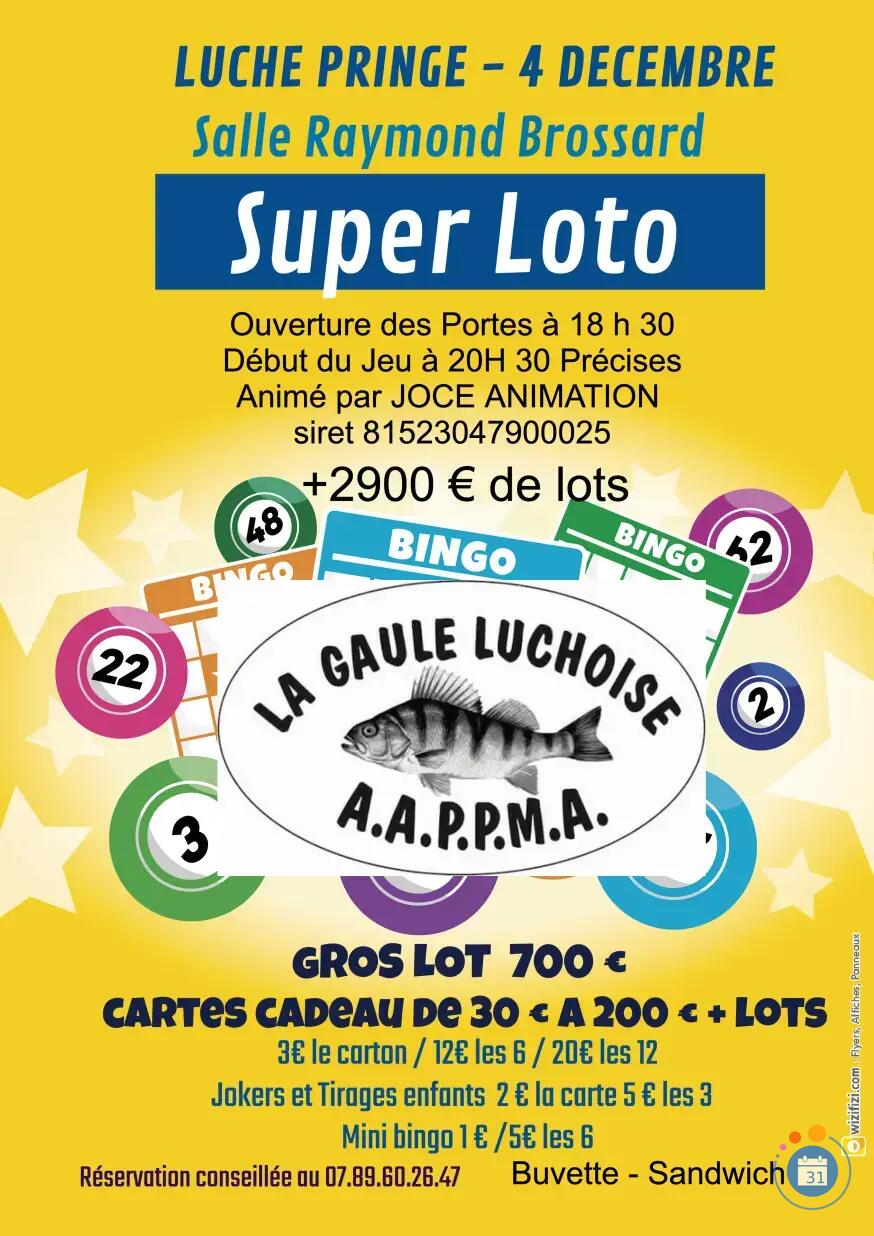 Image SUPER LOTO ORGANISE PAR LA GAULE LUCHOISE A.A.P.P.M.A (photo 1)