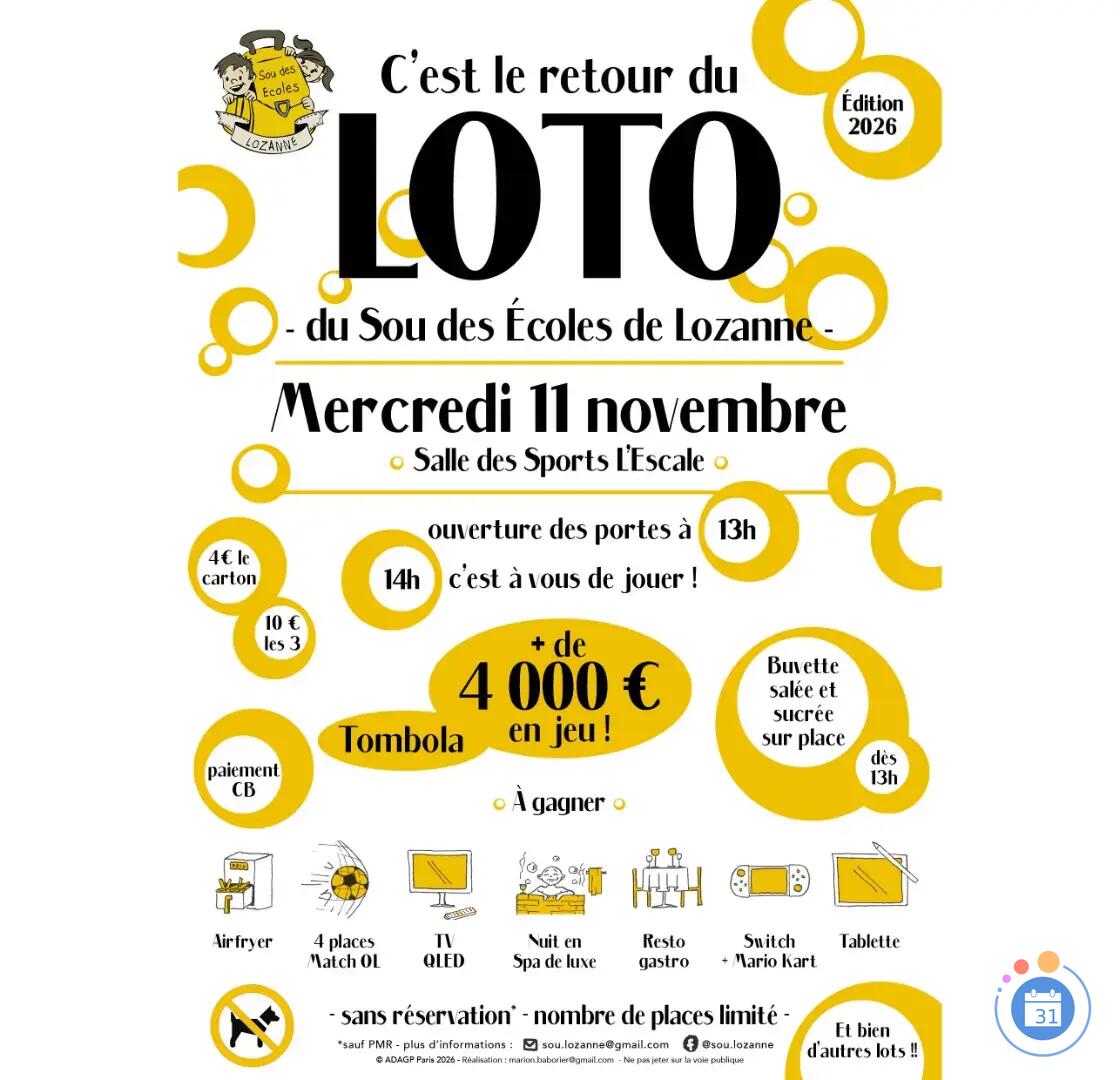 Image Le Grand Loto du Sou des Ecoles de Lozanne (photo 1)