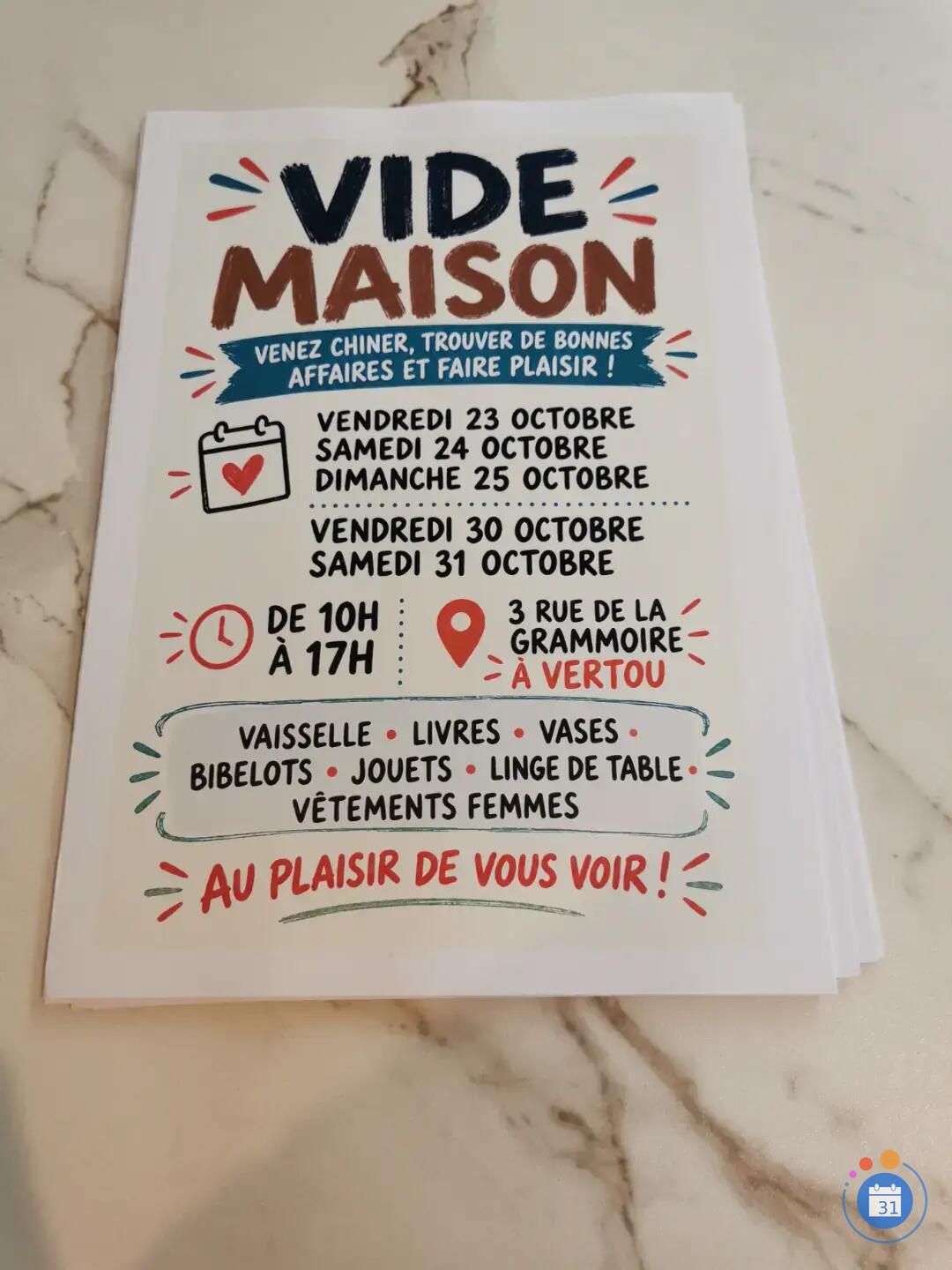 Image Vide maison vertou les 23,24,25,30,31 octobre (photo 1)