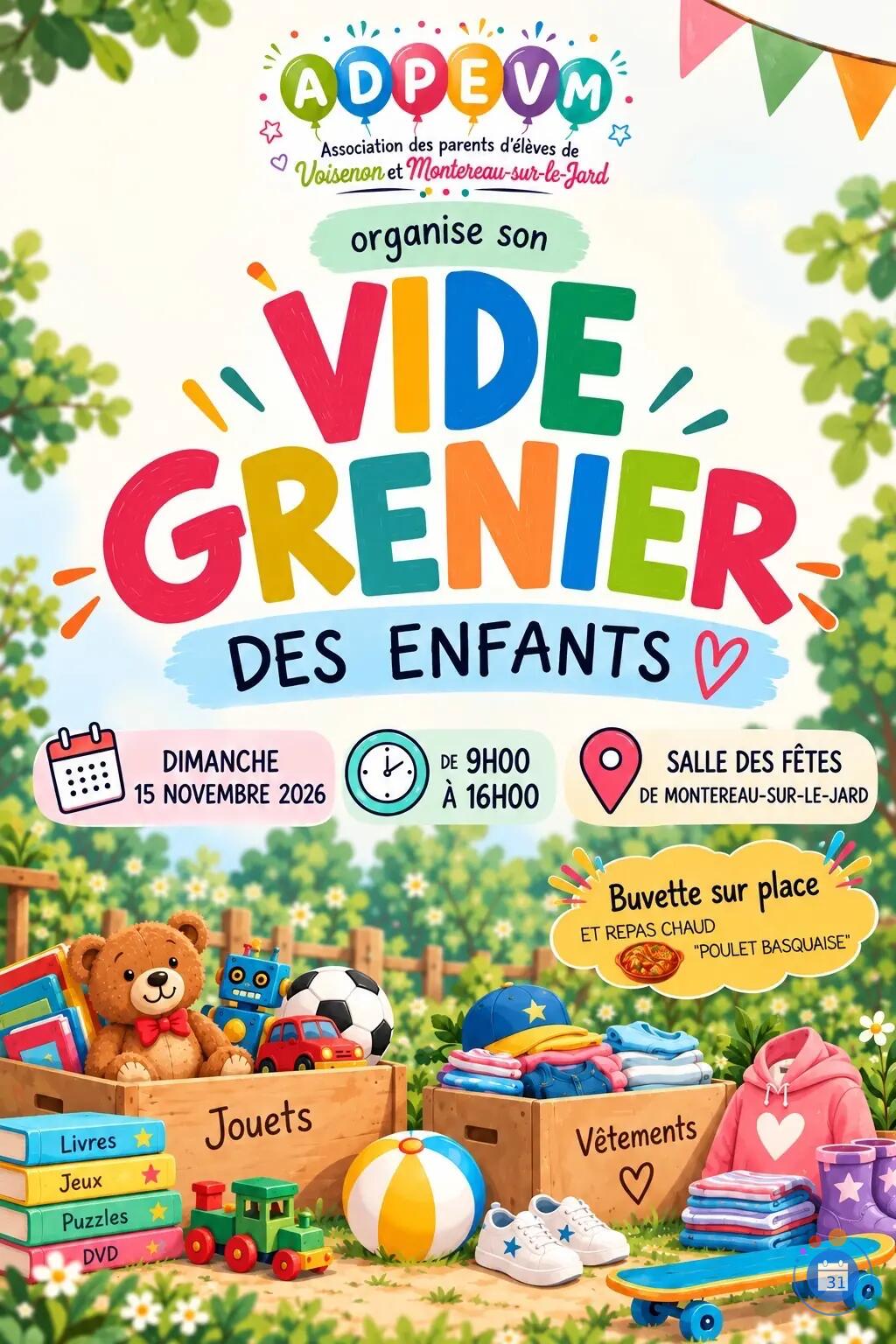 Image VIDE-GRENIER DES ENFANTS 🎉 📅 Dimanche 15 novembre 2026 🕘 9h00 à 16h00 (photo 1)