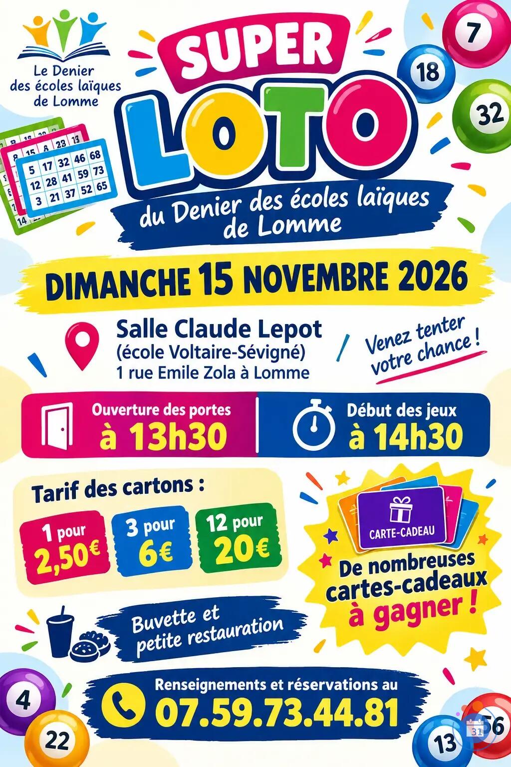 Image SUPER LOTO du Denier des écoles Laïques de Lomme (photo 1)