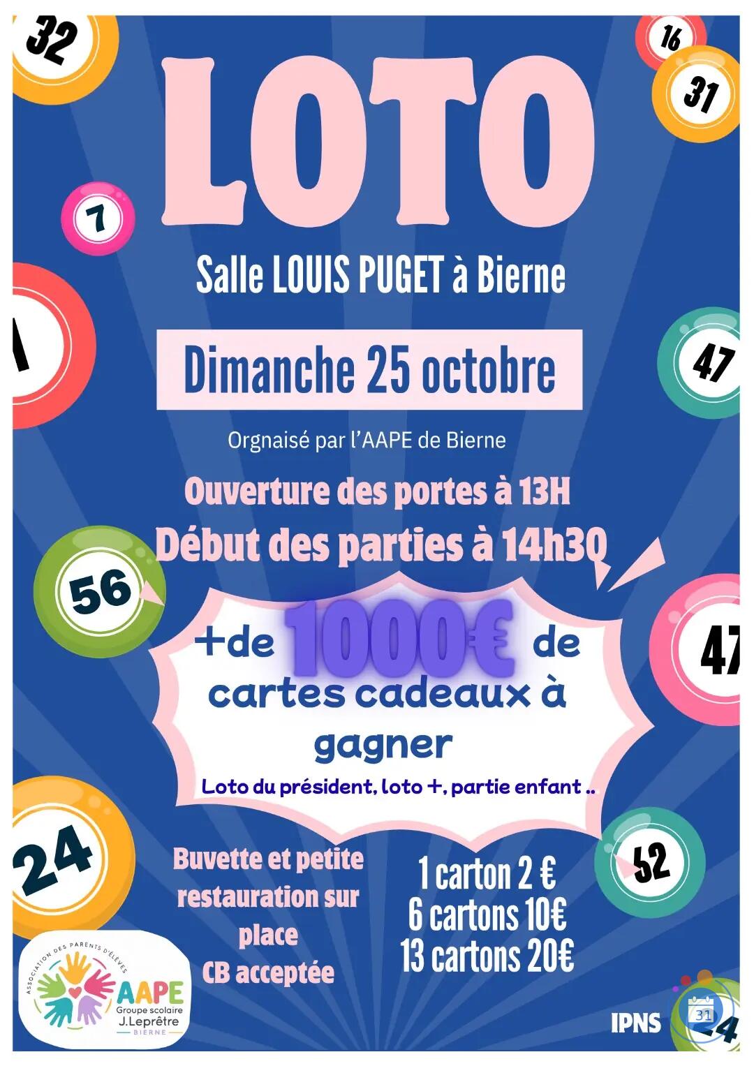 Image Loto Aape de Bierne ( Association des parents d’élèves école Joseph Lepretre ) (photo 1)