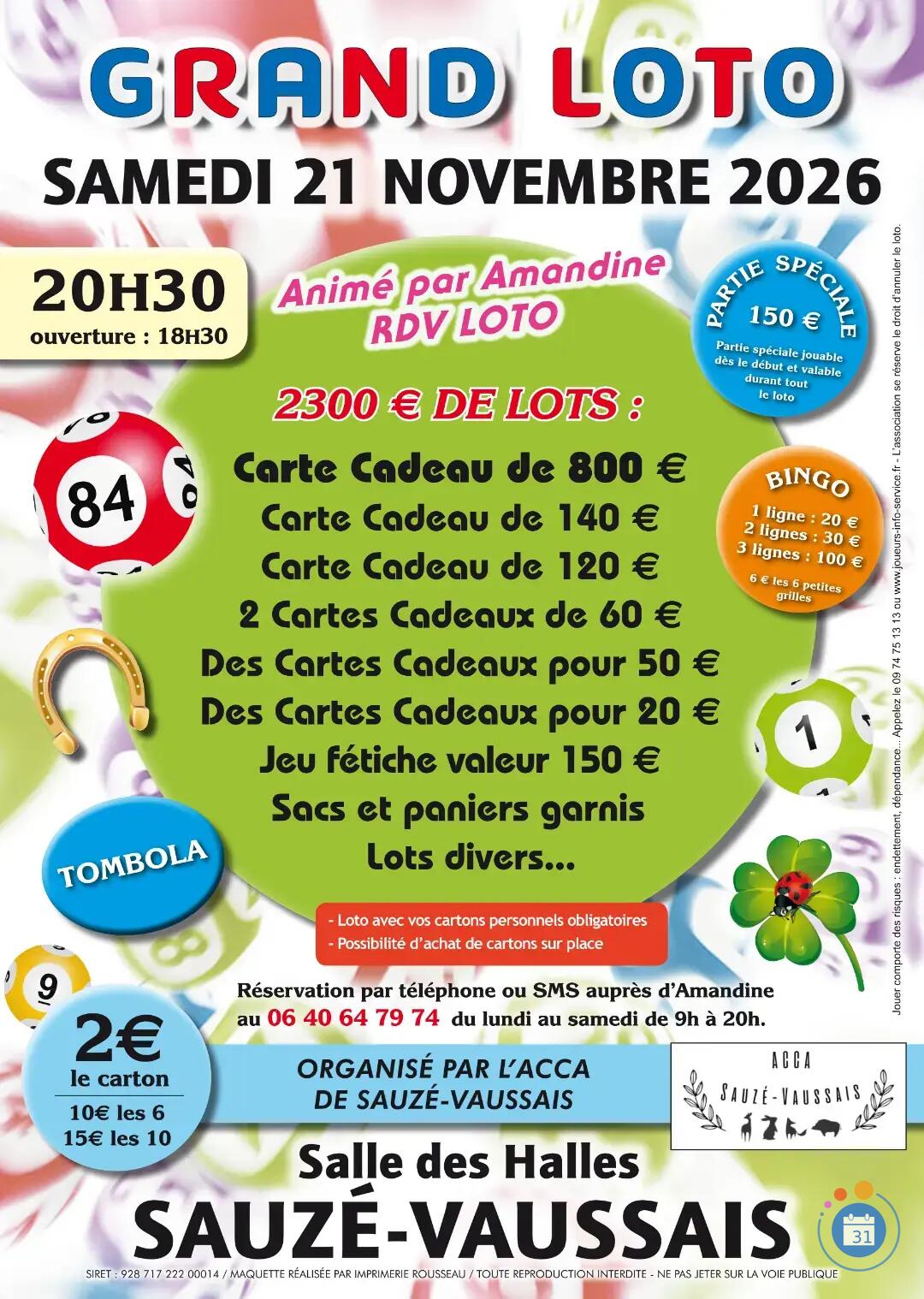 Image GRAND LOTO ANIME PAR AMANDINE RDV LOTO A SAUZE -VAUSSAIS SALLE DES HALLES (photo 1)