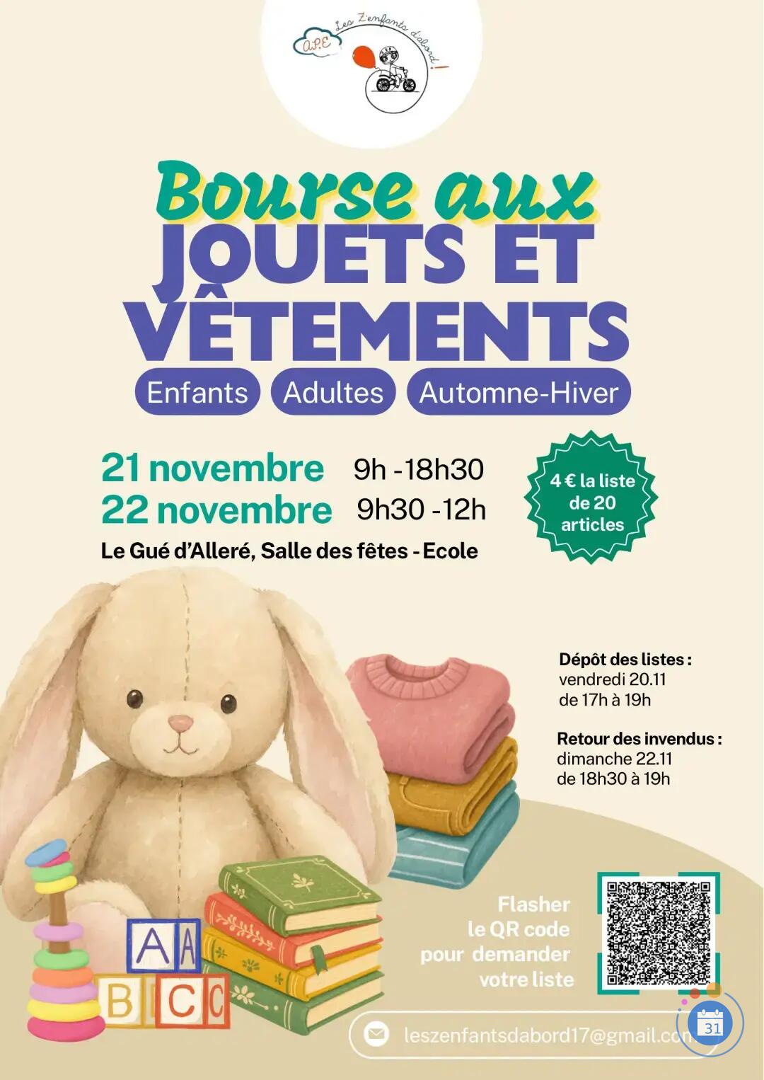 Image Bourse aux jouets, aux vêtements d'hiver adultes et enfants, livres... (photo 1)