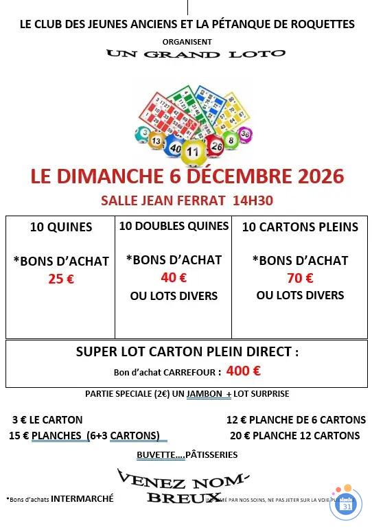 Image LOTO DE LA PETANQUE ROQUETTOISE ET DU CLUB JEUNES ANCIENS (photo 1)