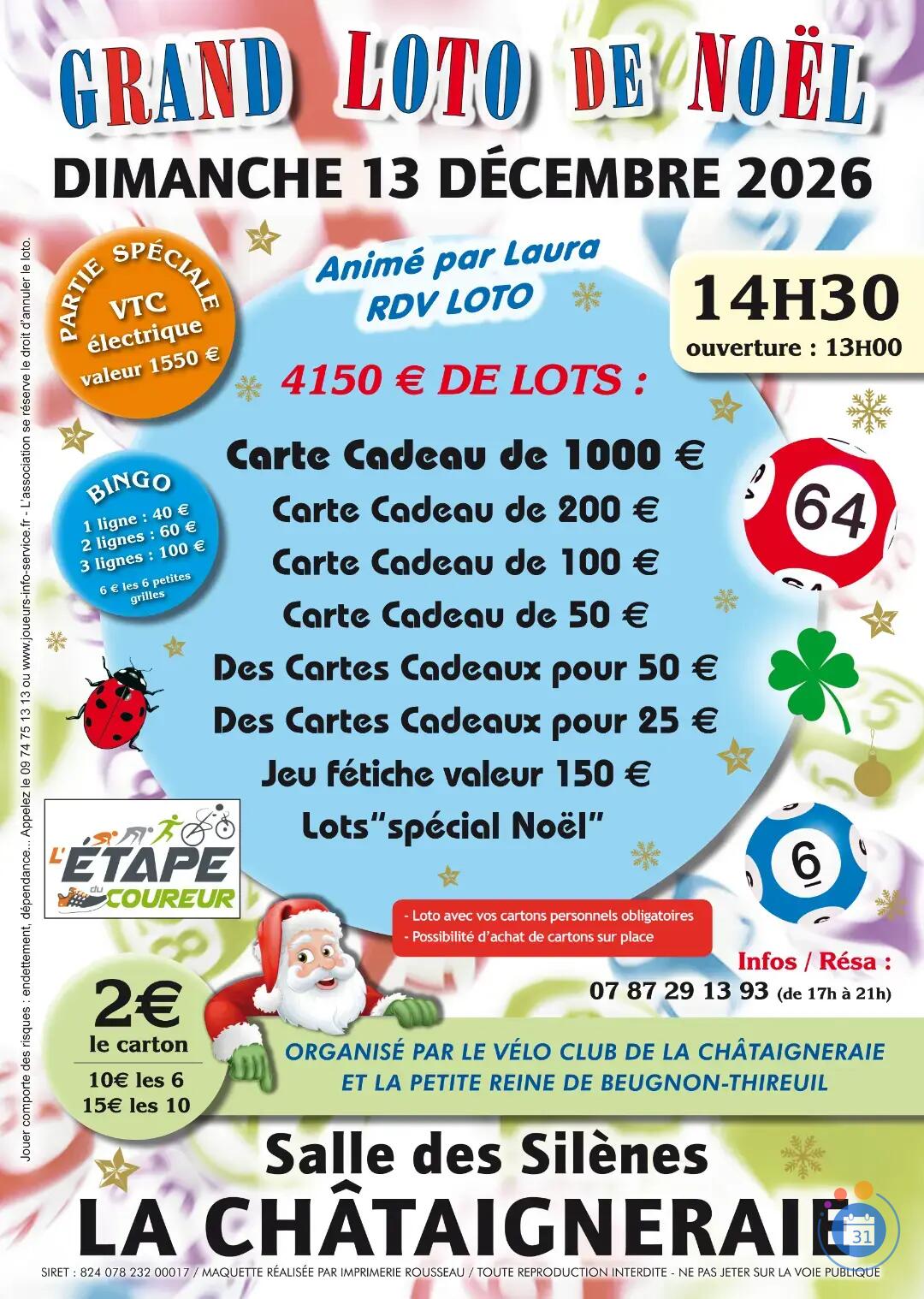 Image MEGA LOTO DE NOEL ANIME PAR LAURA RDV LOTO A LA CHATAIGNERAIE (photo 1)