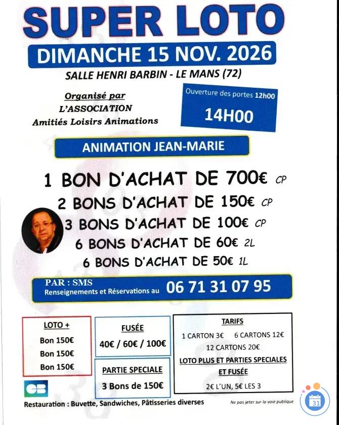 Image SUPER LOTO DIMANCHE 15 NOVEMBRE 2026 (photo 1)