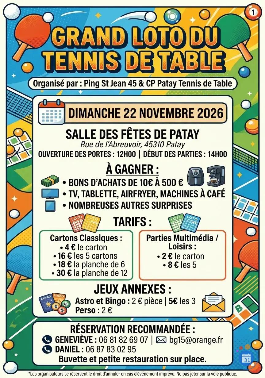 Image LOTO De Ping St Jean 45 et CP Patay Tennis de Table (photo 1)