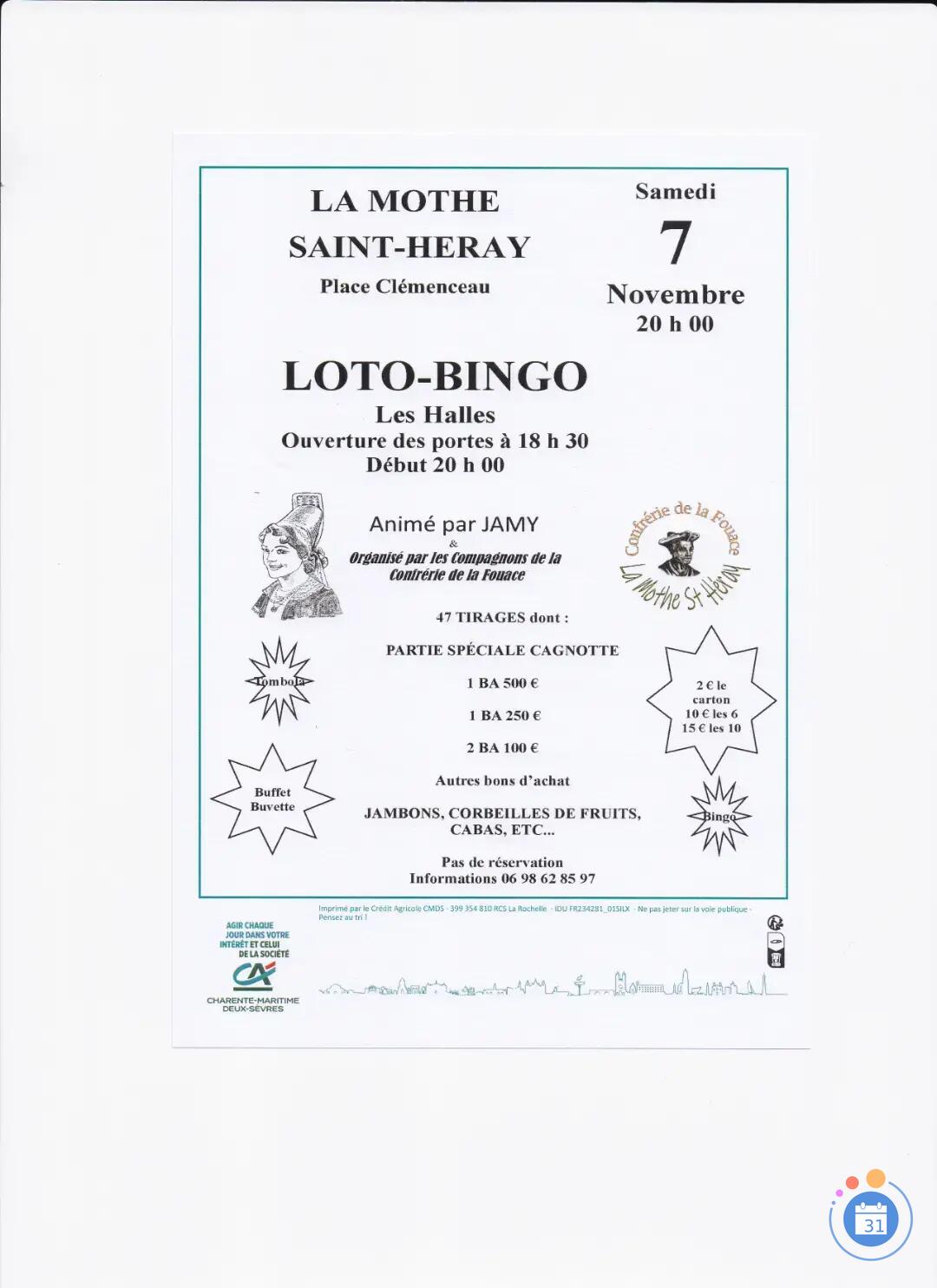 Image loto- bingo ASS Fouace la Mothe avec JAMY 47 tirages (photo 1)