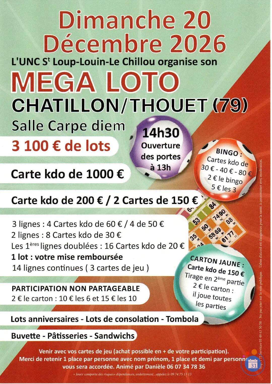 Image Méga loto de L'UNC St Loup Louin Le chillou (photo 1)
