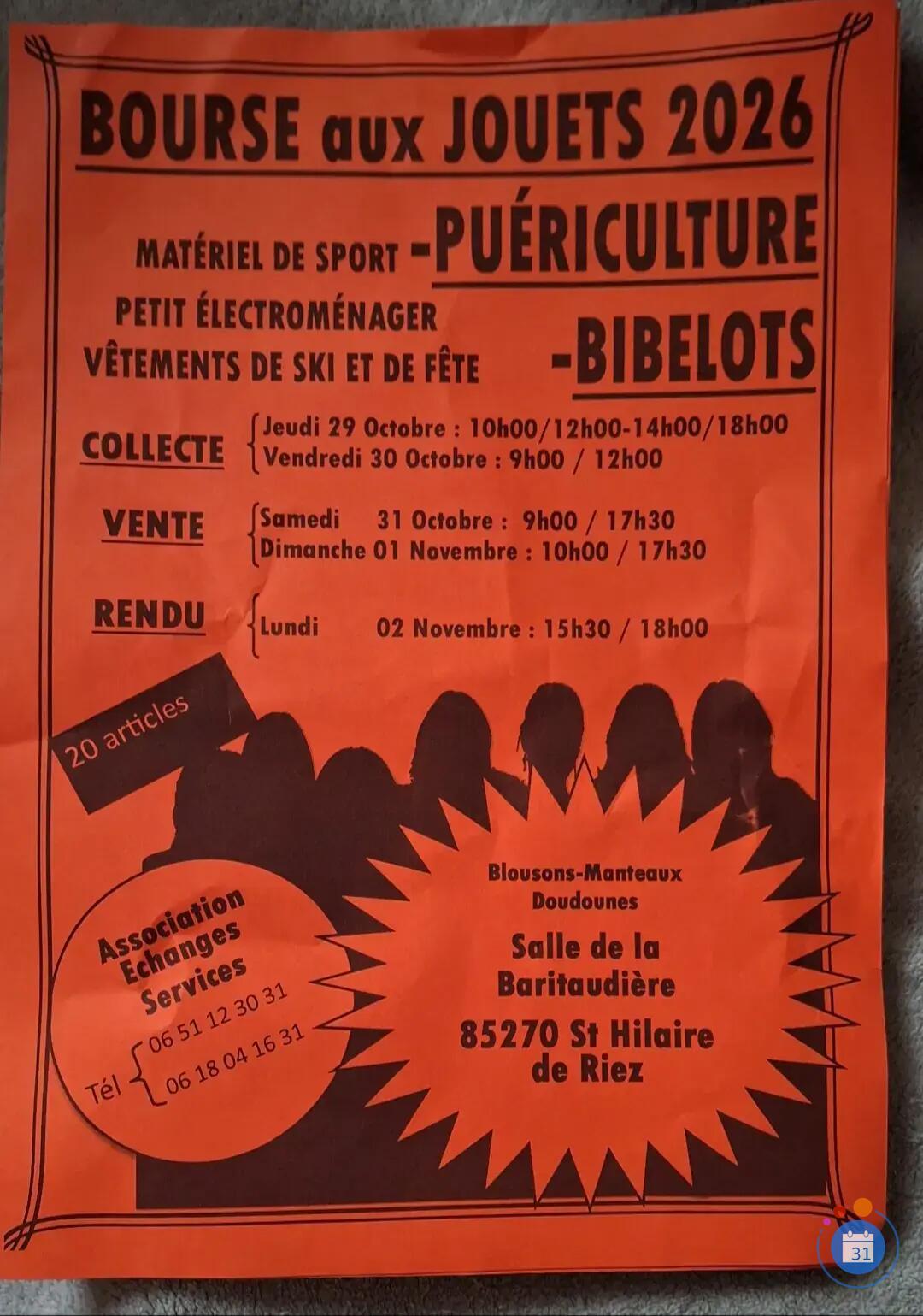Image Bourse aux jouets puériculture bibelots vêtements ski et fête électroménager spo (photo 1)