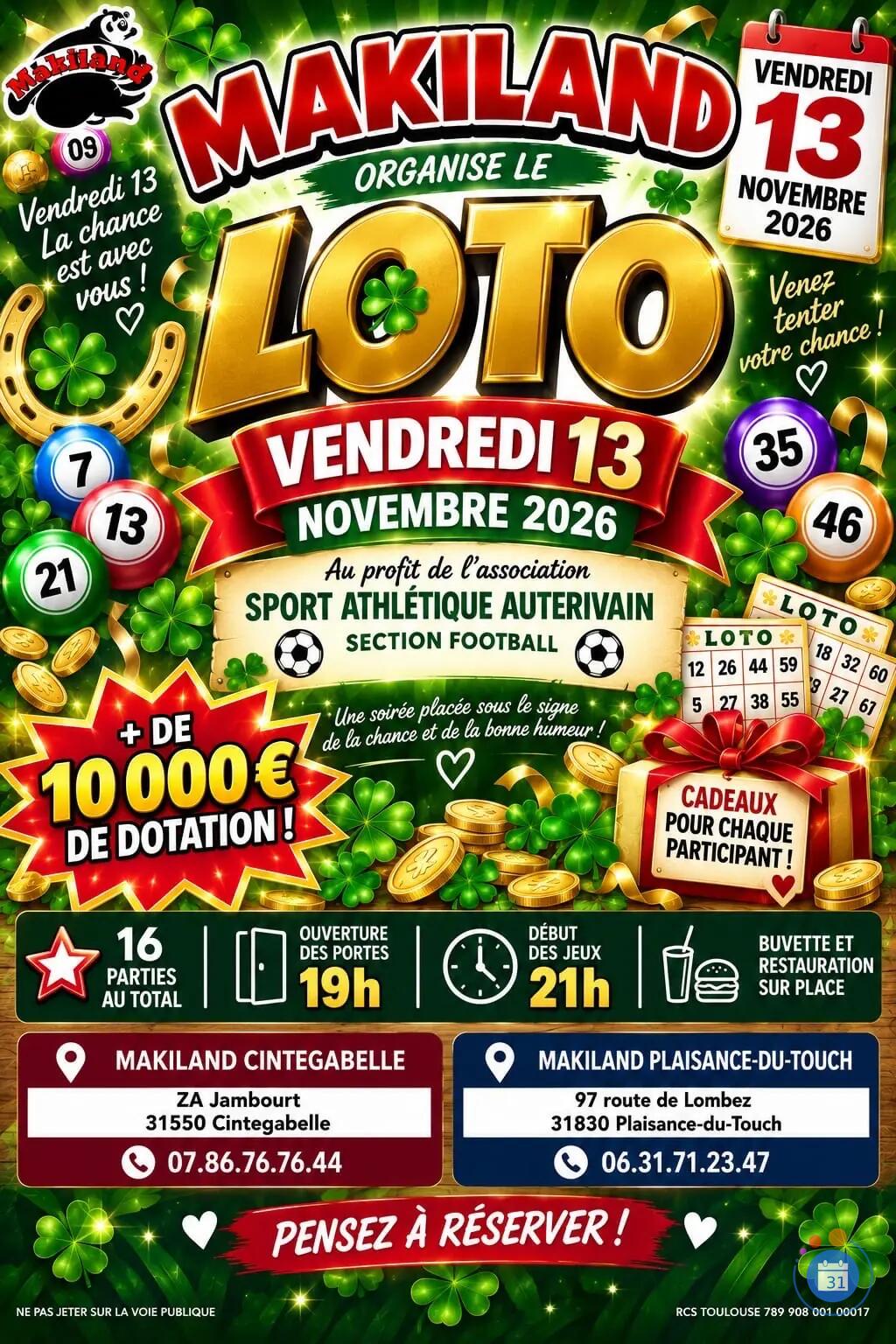 Image SUPER LOTO VENDREDI 13 +10.000 € À GAGNER ET CADEAUX (photo 1)