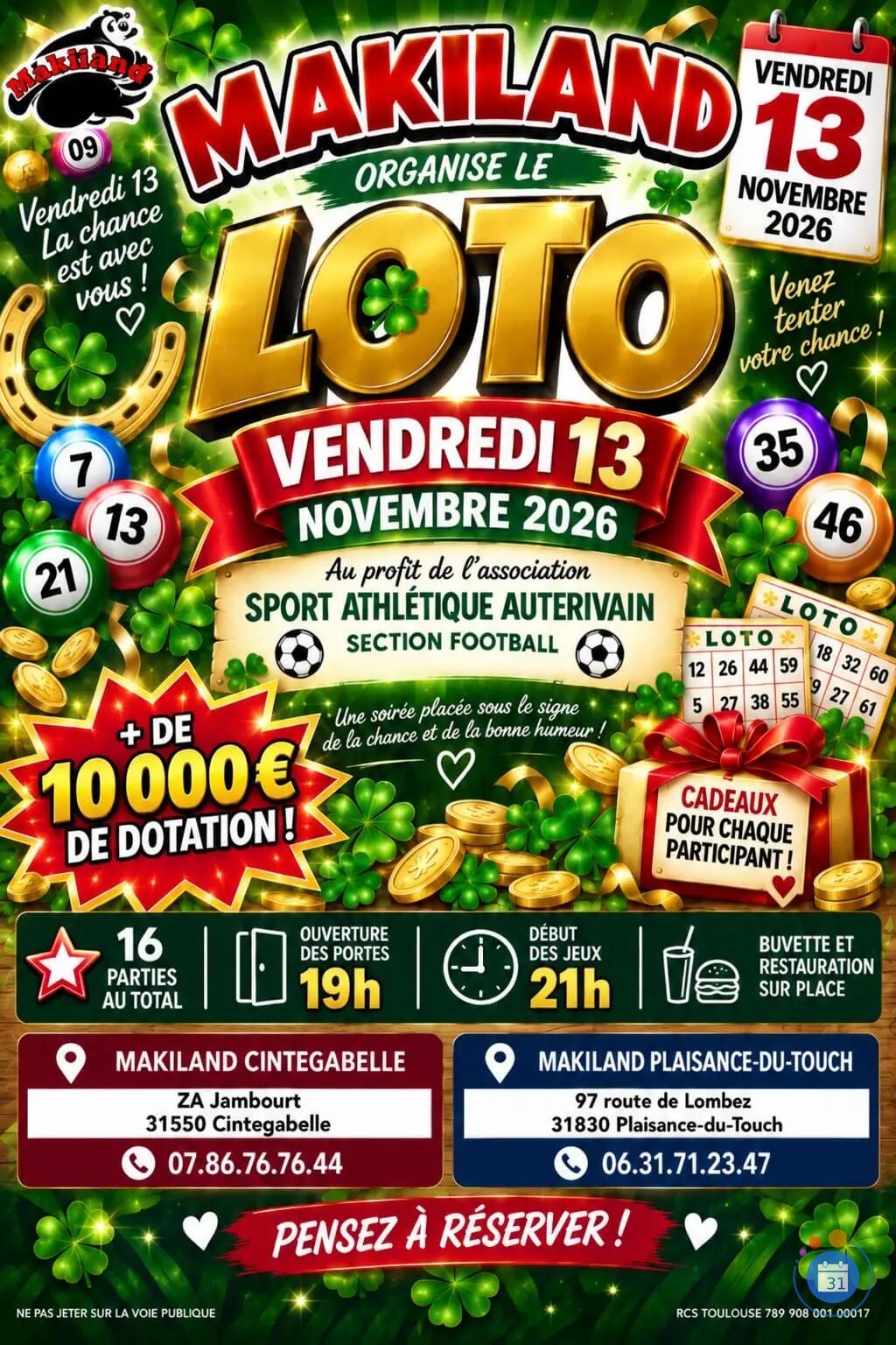 Image SUPER LOTO VENDREDI 13 +10.000 € ET CADEAUX (photo 1)