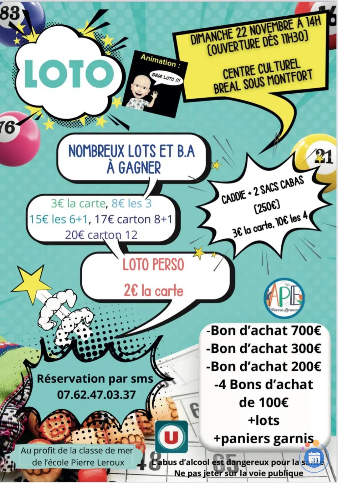 Image Super loto de Ecole Pierre Leroux Bréal sous Montfort Anim Gégé loto (photo 1)