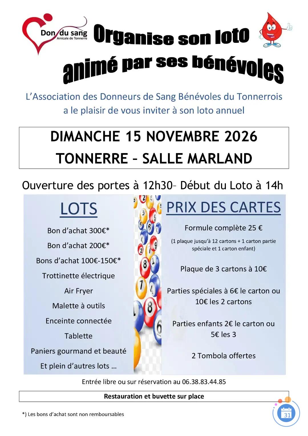 Image Loto annuel des Donneurs de Sang Bénévoles du Tonnerrois (photo 1)