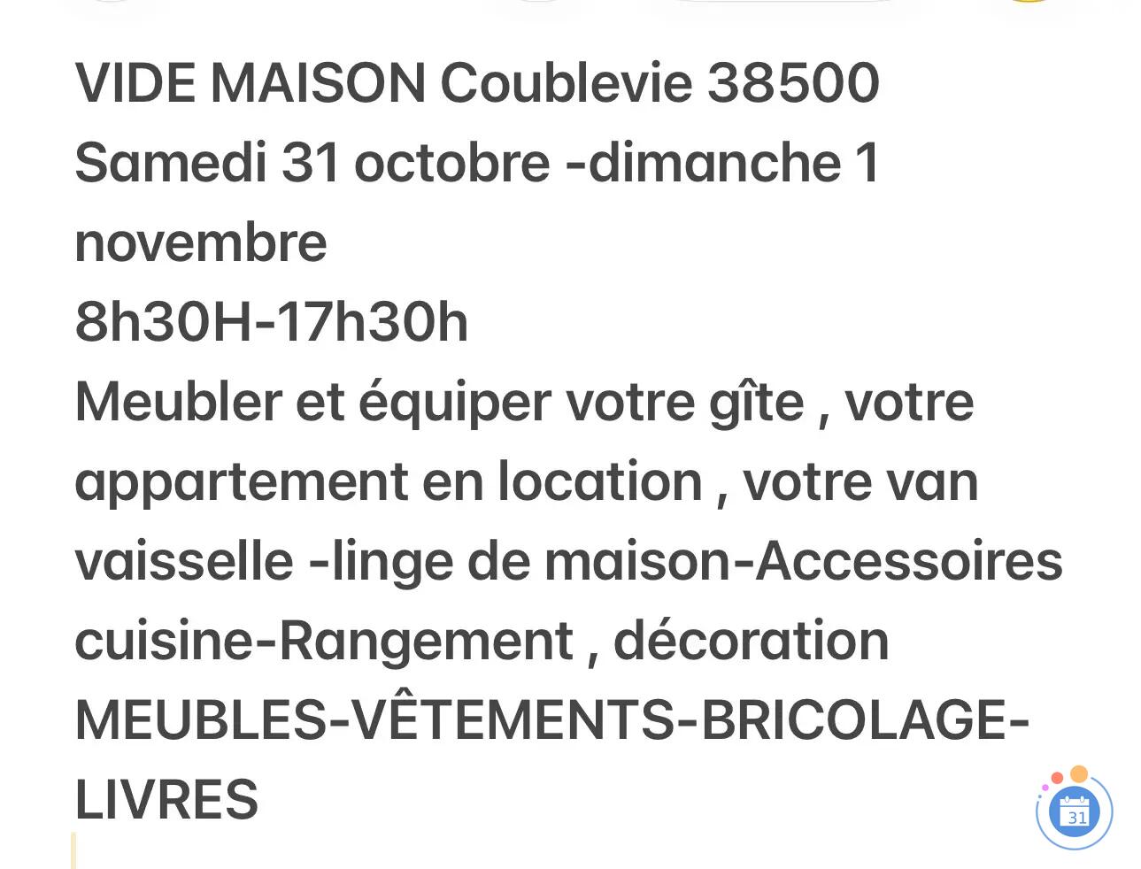 Image Vide maison coublevie 31/10 et 1/11 (photo 1)